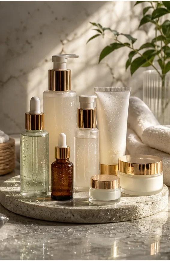 AI skincare gift set ecommerce product image