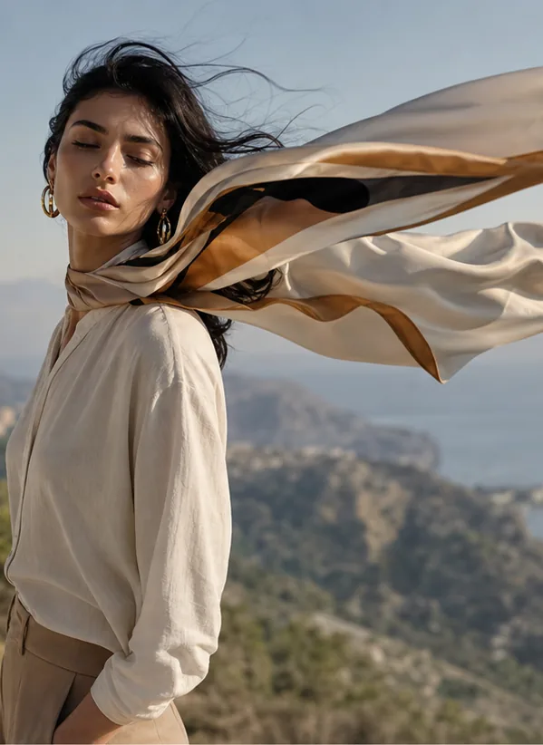 AI fashion model scarf ecommerce campaign image